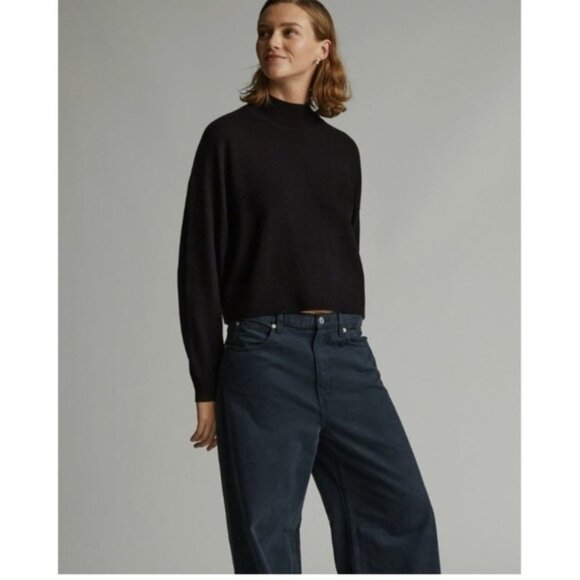 EVERLANE Pullover Mock Neck 100% Cashmere Sweater Black- Size Small - Picture 1 of 11
